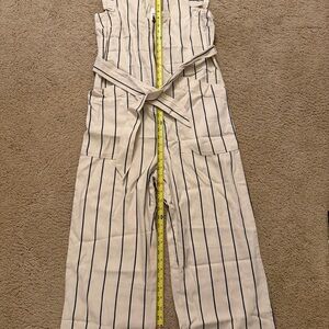 Anthropologie Cream and Blue Striped Jumpsuit NWT